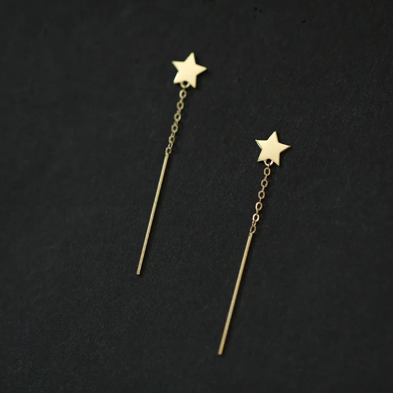 925 Sterling Silver Shiny Star Tassel Earrings Women 14k Gold Plating Long Earrings Fashion Party Jewelry Accessories Gifts