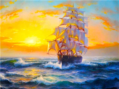 DIY Diamond Painting New Arrival Sailboat Home Decor Full Square round Mosaic Ship Embroidery Sunset Sea