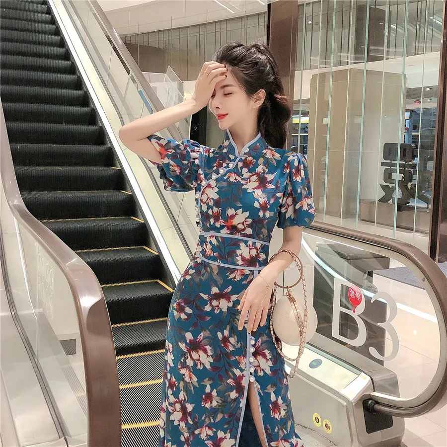 Китайское платье cheongsam qipao vestido chino восточное платье cheongsam белье воротник Мандарин Кимоно Стиль Высокое платье Ципао с разрезом