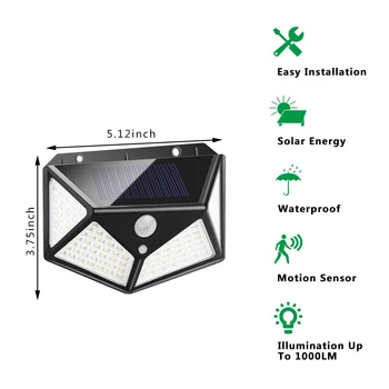 

100 LED Waterproof Solar Light Outdoor Solar Lamp Powered Sunlight PIR Motion Sensor Street Light for Garden Decoration Walllamp