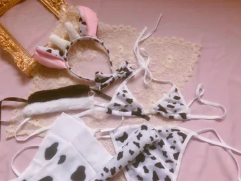 

Japanese Erotic Sexy Cow Bikini Lolita Kawaii Bra Panty Set stockings Underwear Anime Cosplay costumes Sleepwear bikini