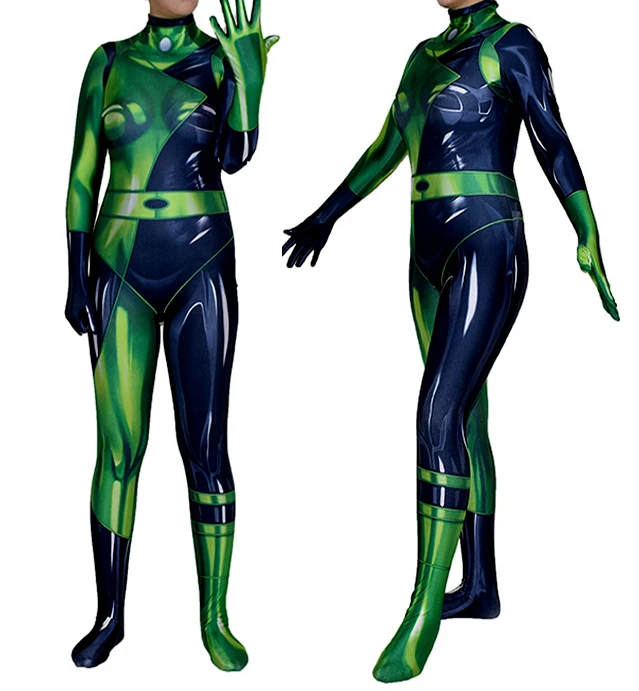 Костюмы для косплея Shego костюм супергероя Ким возможным зентай женщин и девочек