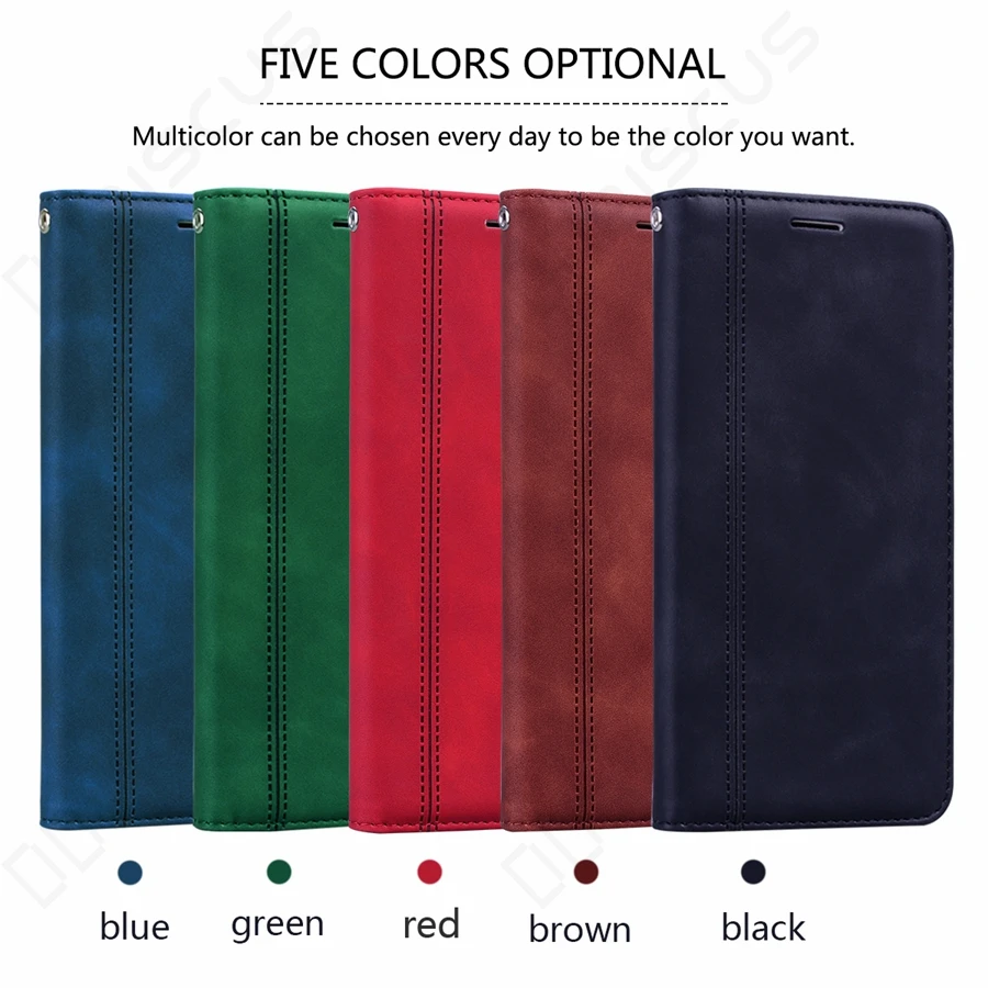 Vintage Leather Flip Cover Wallet Case with Card Slots and Magnetic Closure