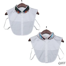 Женская Съемная полурубашка с отворотом, вышитая красочным пером, фальшивый воротник