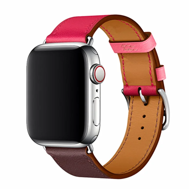 Одноместный Тур ремешок для Apple watch 44 мм 40 мм iWatch ремешок 42 мм 38 мм браслет из натуральной кожи ремешок для Apple watch 4 3 2 1 44 40 38 - Цвет ремешка: Rose red brown
