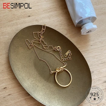 

Besimpol Real 925 Sterling Silver Necklace French Style Simple Tied Knot Circle Pendant Necklace For Women Fine Jewelry Gift