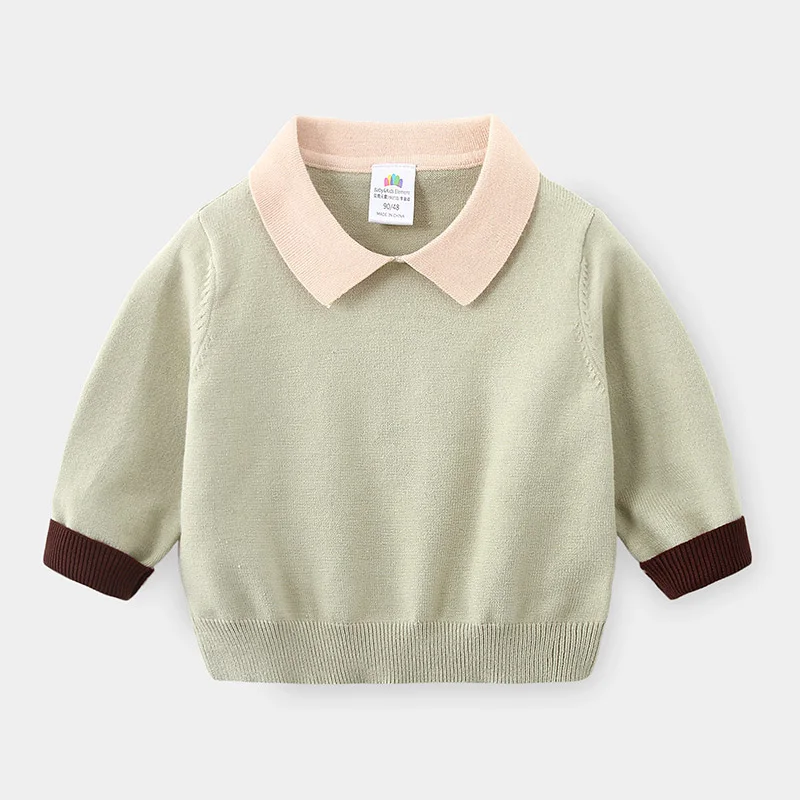 

2020 Spring Autumn Winter 2 3-10 Years Knitted Solid Color Patchwork School Student Turn-Down Collar Sweaters For Baby Kids Boys