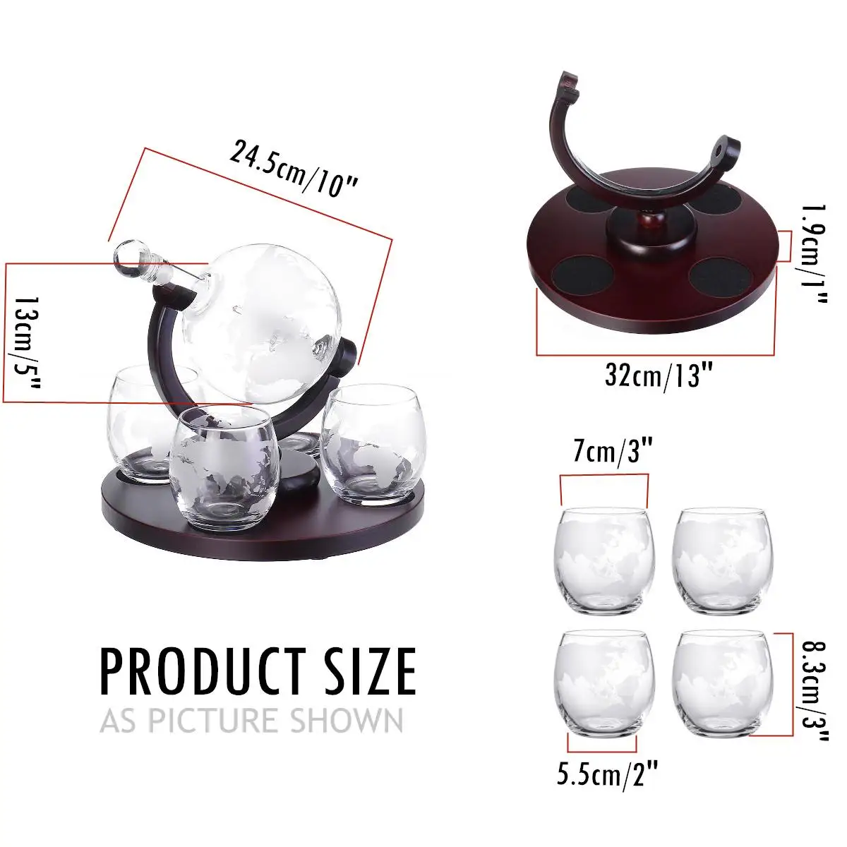 Drinks Globe Decanter Set Whiskey Drink Bottle & Glasses ManKave