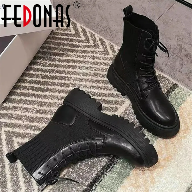 Najtaniej FEDONAS Winter Punk damskie buty motocyklowe nocna impreza buty na imprezę kobieta masywne obcasy prawdziwej skóry dziania kobiet botki
