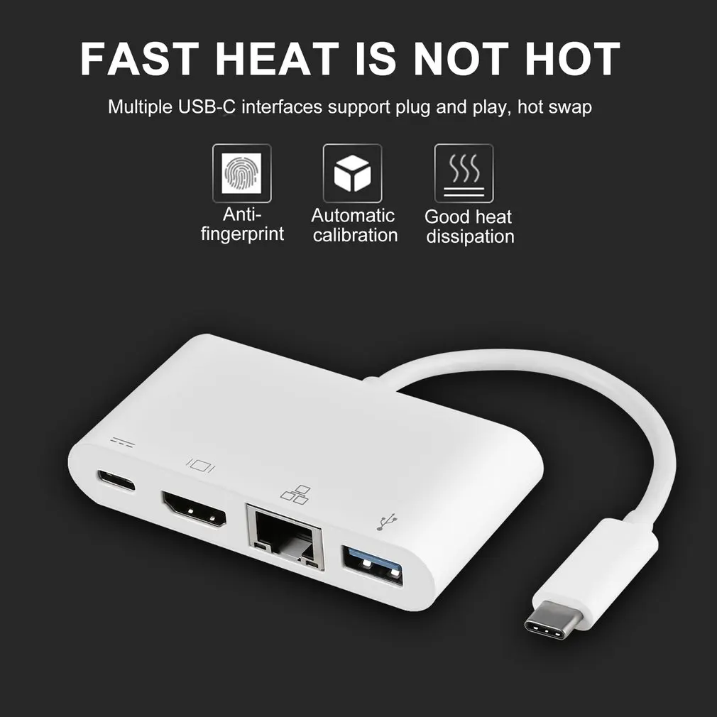 Белый простой в использовании и переноске USB 3,1 type-C к USB 3,0+ HDMI(1080 p@ 60 HZ)+ Gigabit Ethernet+ type-C адаптер для зарядки