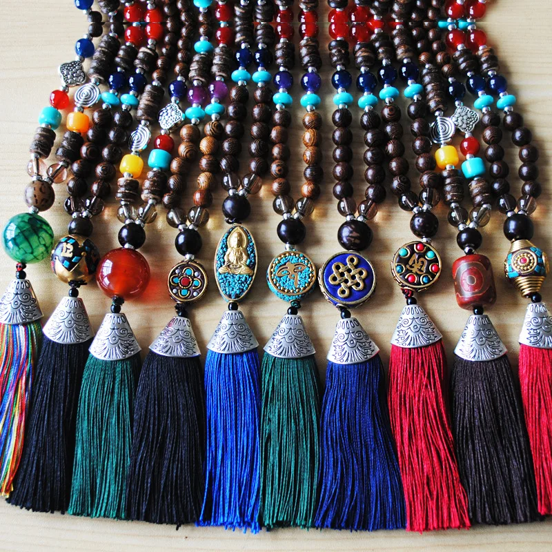 

Sweater Chain Retro National Women's Tassel Necklace Long Fashion Handmade Beaded Sweater Chain Tao Supply Ornament Bohemian