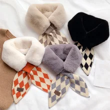 

2021 New Winter Thick Warm Faux Rabbit Fur Neck Collar Scarf Neckerchief Women Houndstooth Designer Knitted Scarfs For Ladies