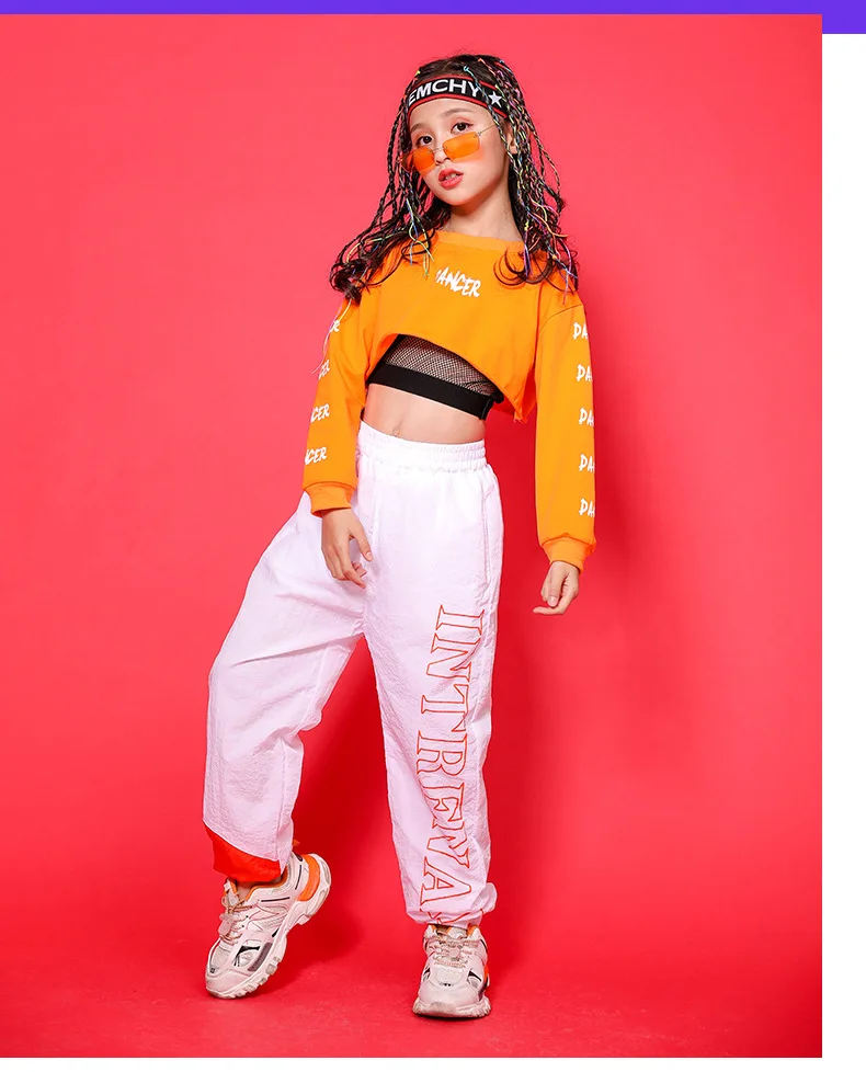 Kid Cool Hip Hop Clothing Hoodie Sweatshirt Shirt Top Crop Hollow Causal Pants for Girl Jazz Ballroom Dance Costume Clothes Wear (10)