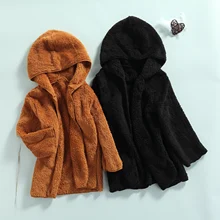 Veste à capuche en peluche pour bébé, Cardigan à manches longues, couleur unie, automne/hiver