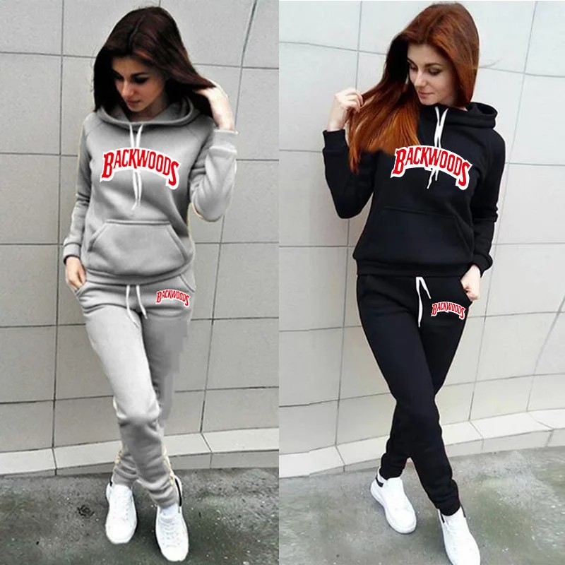 

2020 Women Tracksuit Backwoods Letter Hoodies + Pants 2 Piece Set Autumn Winter Casual Sportswear Suit Female Clothing
