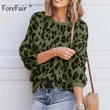 Forefair Повседневный свитер с леопардовой раскраской, женский зимний свитер размера плюс с рукавом-фонариком и круглым вырезом, свободный желтый свитер, вязаный джемпер