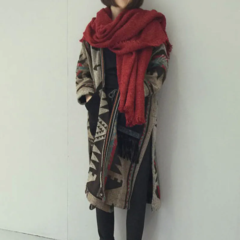 Винтажное женское осенне-зимнее шерстяное пальто Инди фолк с длинным рукавом безразмерная верхняя одежда с кисточками элегантная верхняя одежда свободные большие размеры