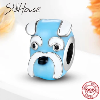 

New 925 Sterling Silver Blue enamel Animal dog Charms fine Jewelry Making Fit Original Designer Charms Bracelets Bangles