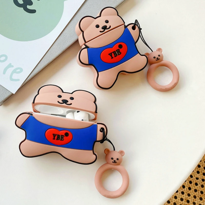 

3D Cute Bear Cartoon Bluetooth Earphone Cover for Airpods Pro Case for AirPods Pro Silicone with Keychain Accessories Protective