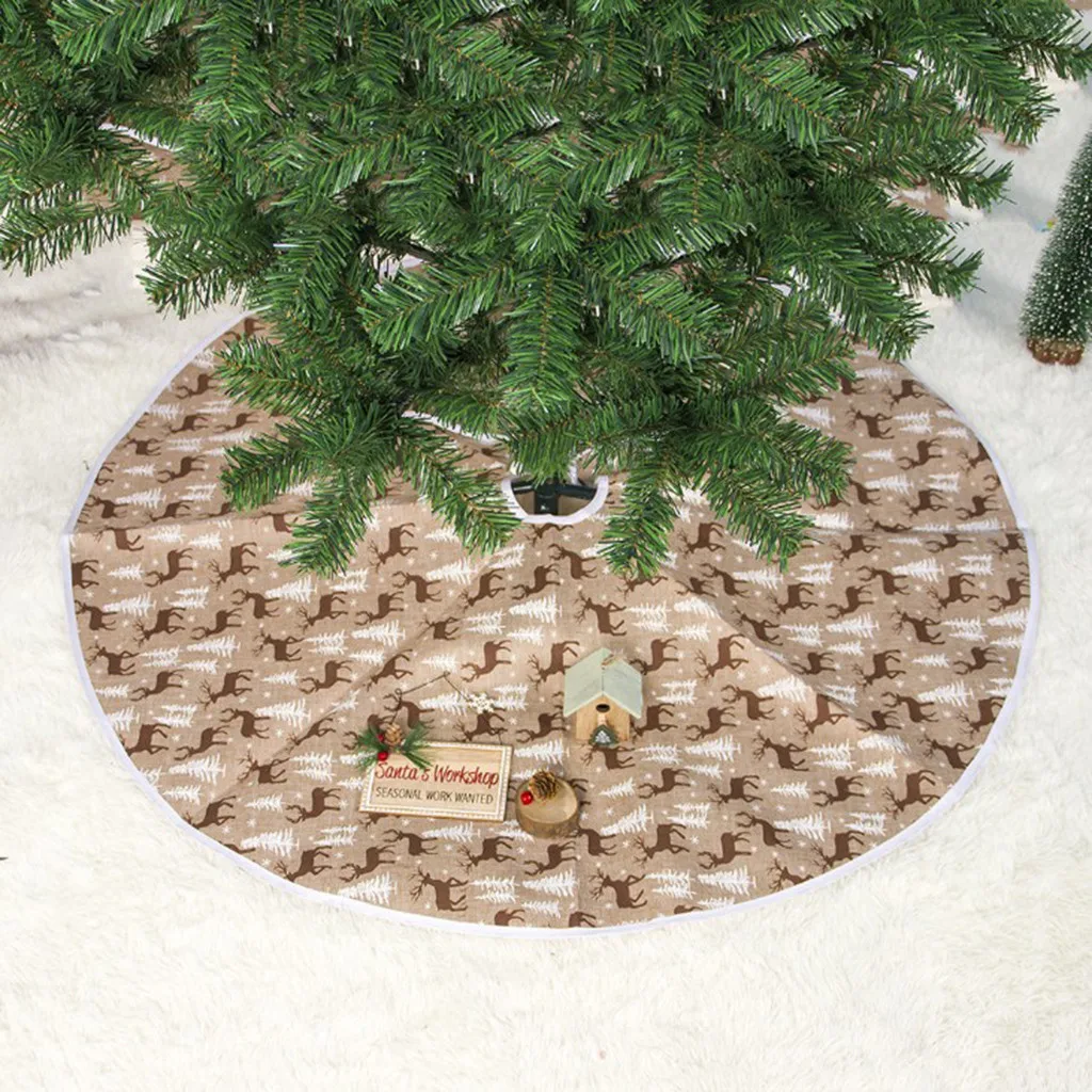

1pc Christmas Tree Skirts Carpet Merry Christmas Decoration for Home Natal Cartoon Deer Printed Tree Skirts New Year Decoration