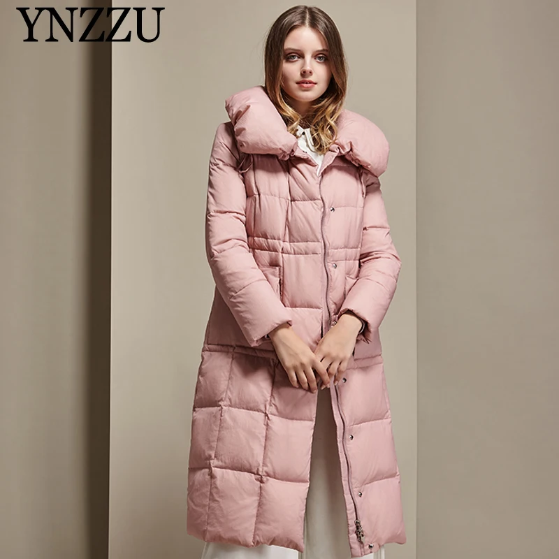 

Women Elegant Winter Down jacket Loose Long style 2019 Turn down collar Thick warm Female down coat Casual Fashion YNZZU 9O079