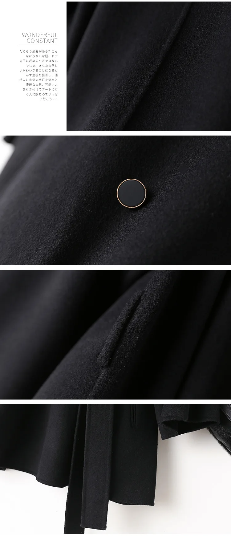 Черное двухстороннее кашемировое пальто для женщин Новое Хепберн ветровое длинное шерстяное пальто для женщин