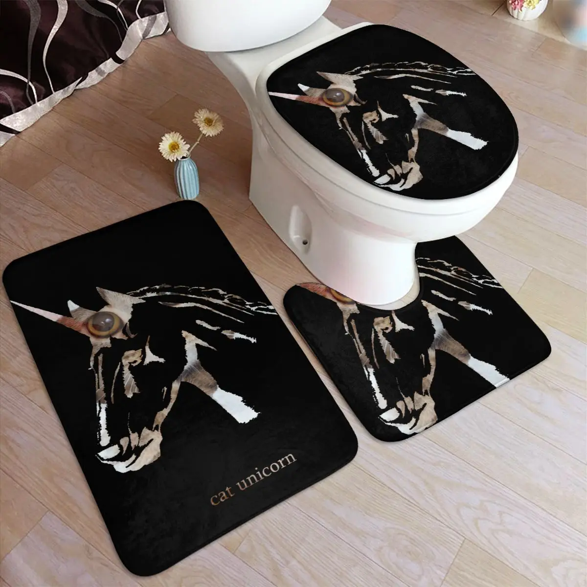 

CHARM HOME Kitty Cat Riding Cat Unicorn Bathroom Antiskid Pad 3PCS/Set Toilet Seat Cover Anti-slip Bathroom Accessories