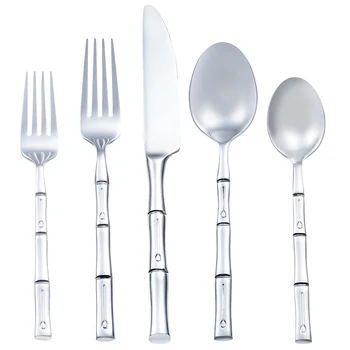 

Luxury Dinnerware Set Plated Silver Knife Forks Tableware Sets Stainless Steel Cutlery Bamboo Section Pattern 5Pcs