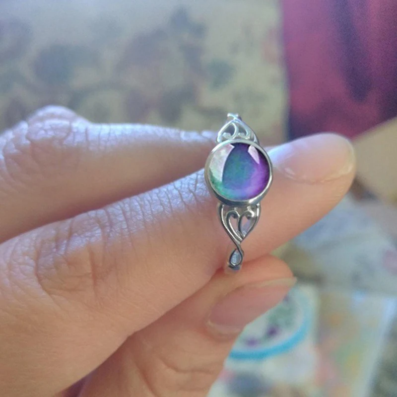 Vintage Change Mood Ring Round Temperature Control Color Emotion Feeling Changeable Women Retro Casual Party Jewelry