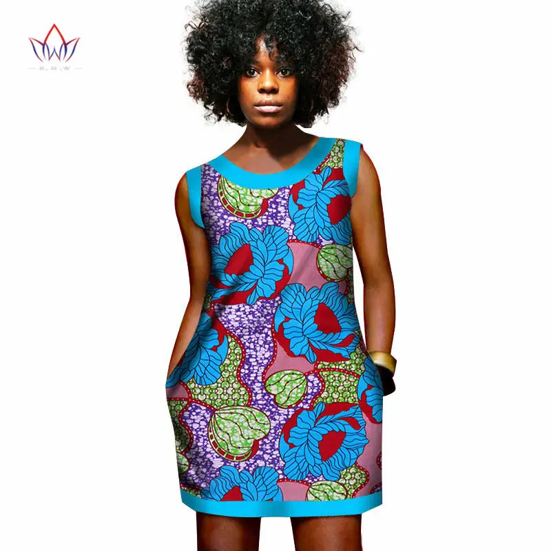 Летний Африканский Воск платья для женщин мини-платье жилет печатных Дашики Платья для женщин в африканском стиле Одежда с рисунком в африканском стиле Базен платье WY452 - Цвет: 15