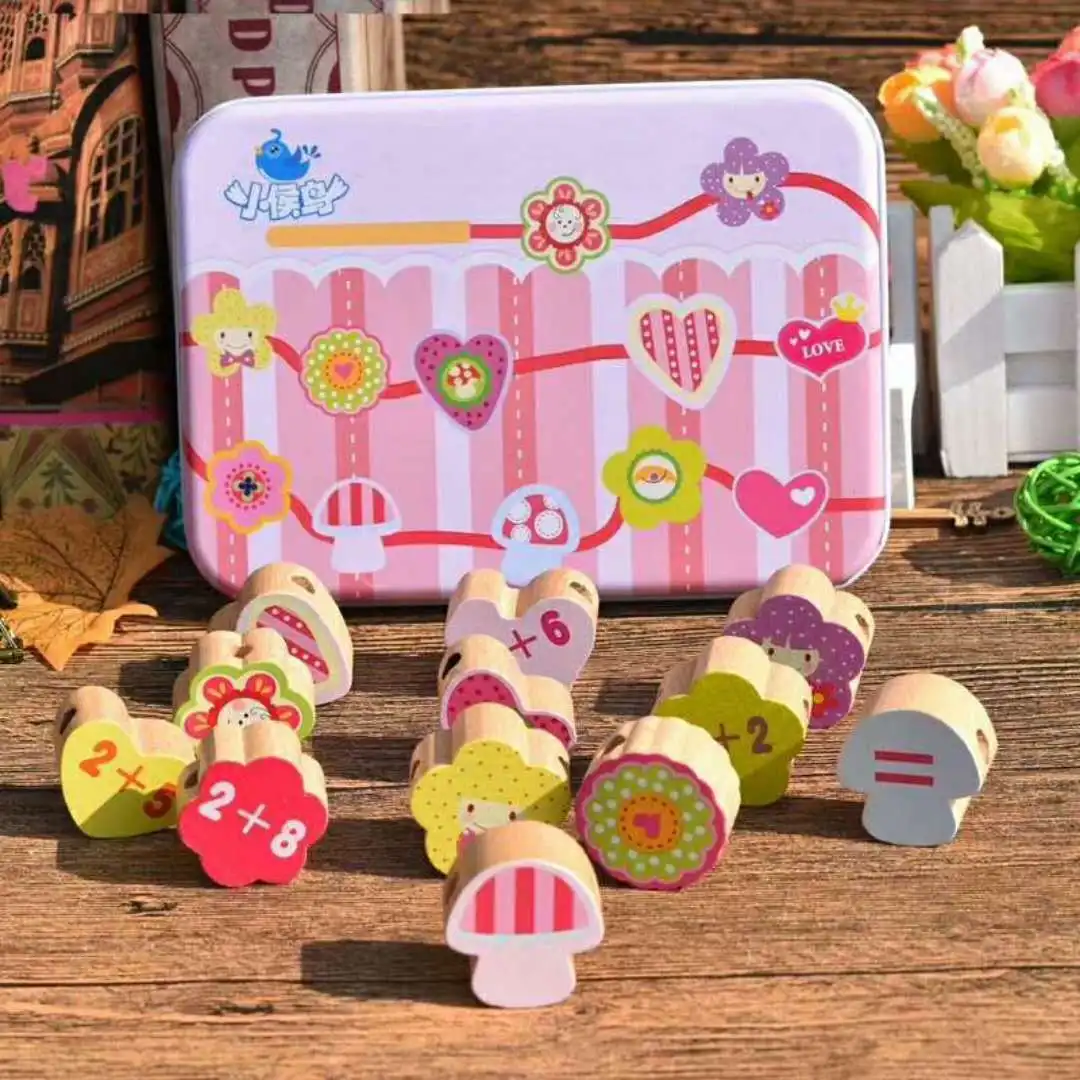 

Children Beaded Bracelet Cartoon Iron Box Wooden Beads Threading Beaded Bracelet Wooden Toys GIRL'S Baby Enlightenment Building