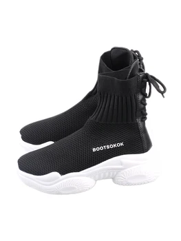 

ins socks shoes women 2020 new autumn students flying woven mesh breathable sponge cake dad shoes high-top sneakers