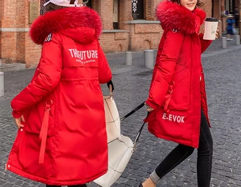 

New cotton clothing female 2019 winter Korean version of the large fur collar coat female long section over the knee slim thicke