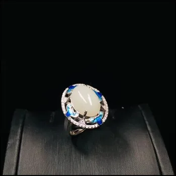 

S925 Sterling Silver Chinese Style Hetian White Jade Rings Hollow Design For Women Luxury Christmas's Gift Jewelry
