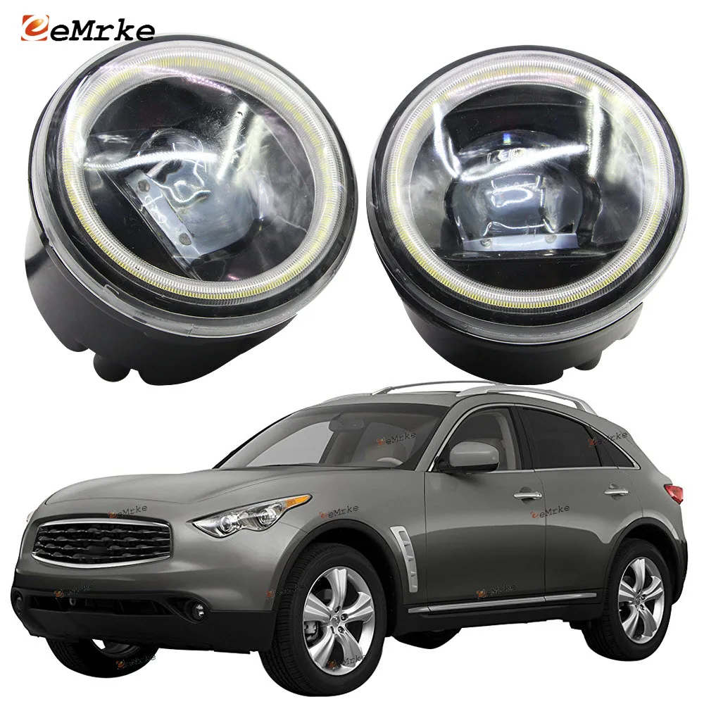 Pair LED Fog Lights with Lens for Infiniti FX S51 2009 2010 2011 2012 2013 2014 QX70 FX35 FX50 FX30d Angel Eye DRL Running Light