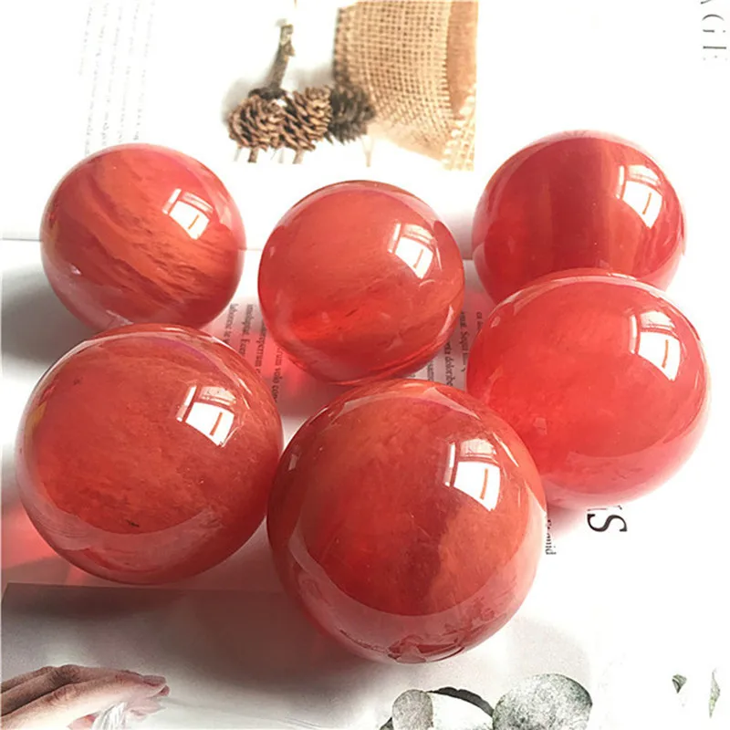 Red Smelting Quartz Sphere Mineral Crystals Healing Gemstones