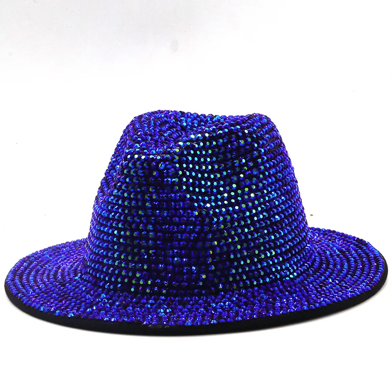 red fedora hat Winter Women Full Diamond Adjustable Fedora Hat Bling Rhinestone Panama Men Wide Brim Felt Jazz Hats wholesale classic fedora