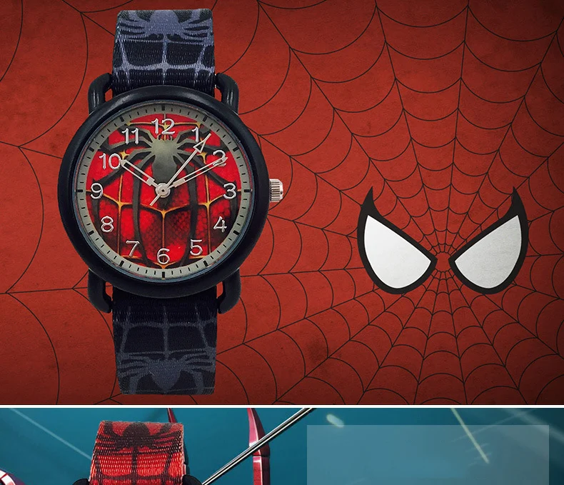 Детские часы с рисунком Человека-паука для мальчиков, тканевый ремешок, водонепроницаемые кварцевые наручные часы, модные крутые детские часы для мальчиков, montre enfant saat