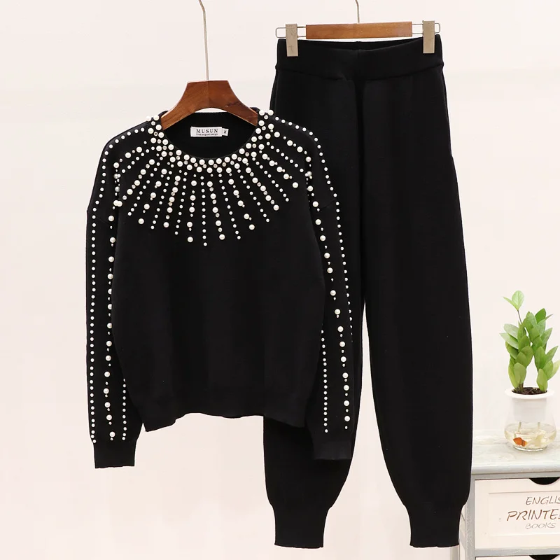 Зимний женский комплект из 2 предметов вязаный спортивный костюм утепленный