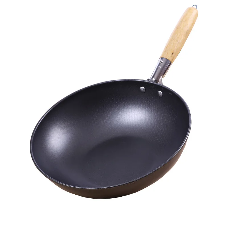 Frying Pan Highend Home Nonstick 30cm Wooden Handle Traditional Wok