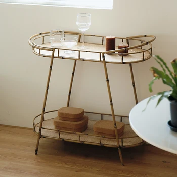 

Simple nostalgic style handmade rattan double-layer pine rack