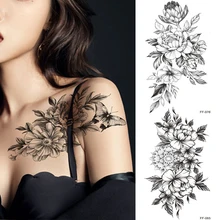 1 Pcs Women Body Chest Art Temporary Tattoo Sticker Big Large Fake Tattoo Sticker Purple Rose Flower Girl Waist Bracelet Tattoos