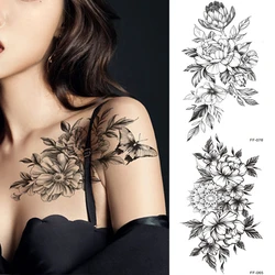 1 Pcs Women Body Chest Art Temporary Tattoo Sticker Big Large Fake Tattoo Sticker Purple Rose Flower Girl Waist Bracelet Tattoos