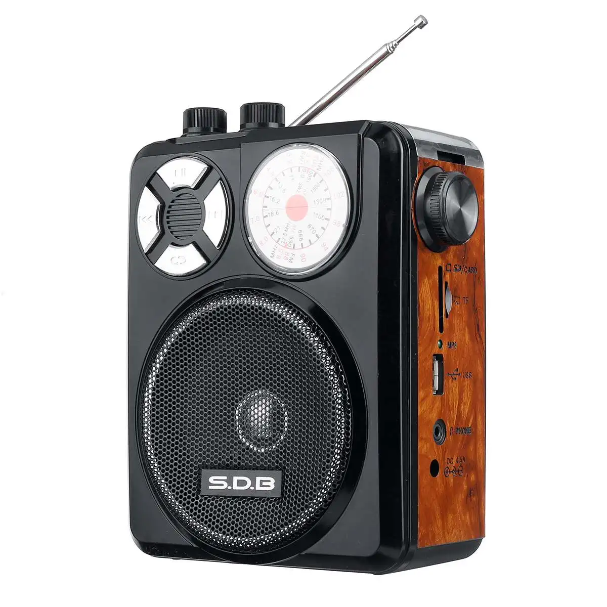 Retro Mini Portable AM FM SW1 SW2 full channel Radio Receiver Handheld Digital FM USB TF MP3 Player Speaker Rechargeable - Цвет: Mahogany color