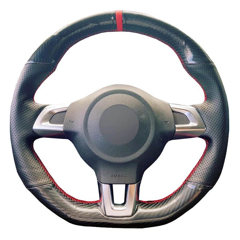 Black Carbon Fiber Leather Car Steering Wheel Cover For Volkswagen Golf