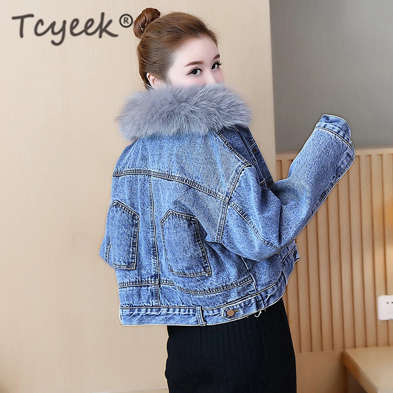 

Tcyeek Winter Denim Jacket Women Clothes 2019 Korean Padded Warm Parka Ladies Rivet Wool Liner Thick Casaco Feminino Hiver 1108