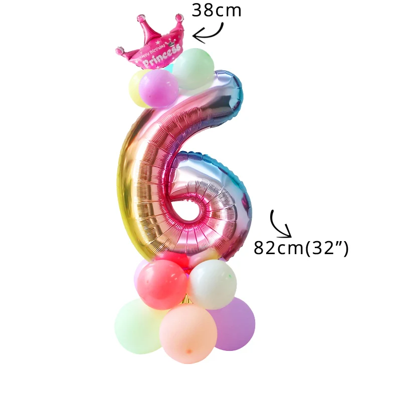 number balloon set-6 Украшения для девочек на день рождения, пастельные, розовые, вечерние гирлянды, декор для фотосъемки, украшения для дня рождения, Детские принадлежности для единорога - Цвет: number balloon set-6