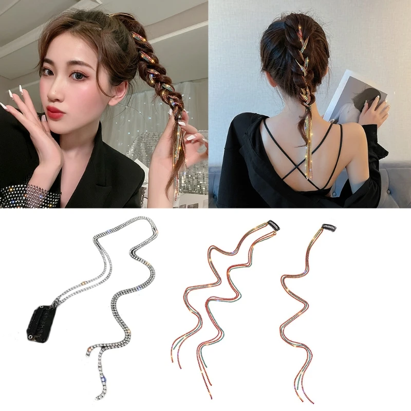 Rhinestone Long Crystal Tassel Hair Clip Chains Barrette Wig Chain Headpiece Twist Braided Ponytail Hairpin | Тематическая одежда