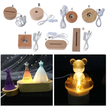 

Handmade Wood Rectangle Round Oval Shape LED Display Base Resin Art Ornament Wooden Night Lighted Base Stand Crafts