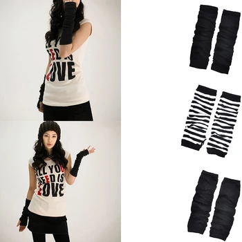 

Fashion Lady Long Sleeve Striped Fingerless Gloves Stretchy Soft Knitted Wrist Arm Warmer Winter Autumn Warm Elbow Mittens